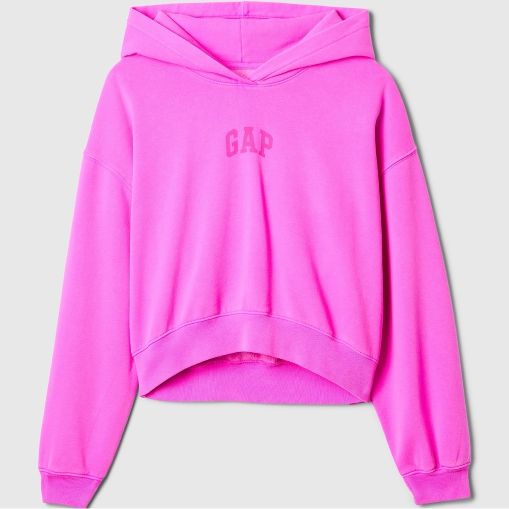 GAP Neon Pink Vintage Soft Arch Logo Cropped Hoodie